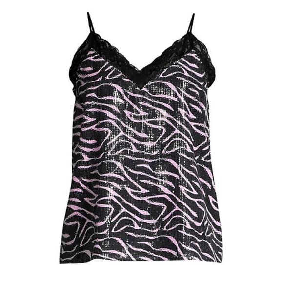 OLIVIA RUBUN Zebra Sequin Lace Trim Cami Tank Top - Picture 1 of 6